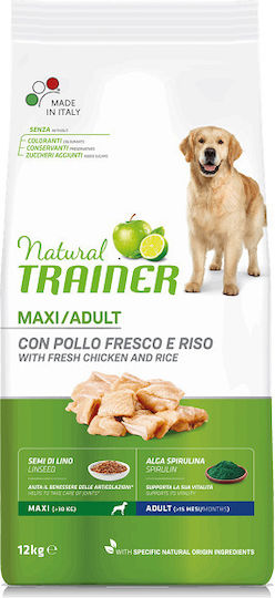 Natural Trainer Adult Maxi 12kg Dry Food for Adult Large Breed Dogs with Rice and Chicken