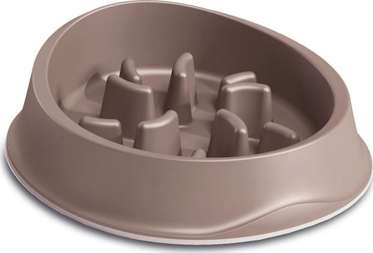 Stefanplast Chic Plastic Bowl Food Slow Feeder for Dog & Cat with Base 1lt in Brown Color