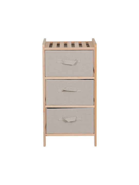 Wooden Bedroom Chest of Drawers Wolen with 3 Beige Drawers with Fabric Coating 34.5x36.5x67cm