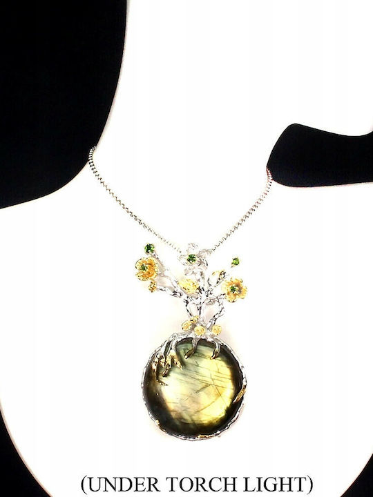 Labradorite Pendant Brooch 73.84ct Diopsides Labradorite Pendant Brooch 73.84ct Diopsides