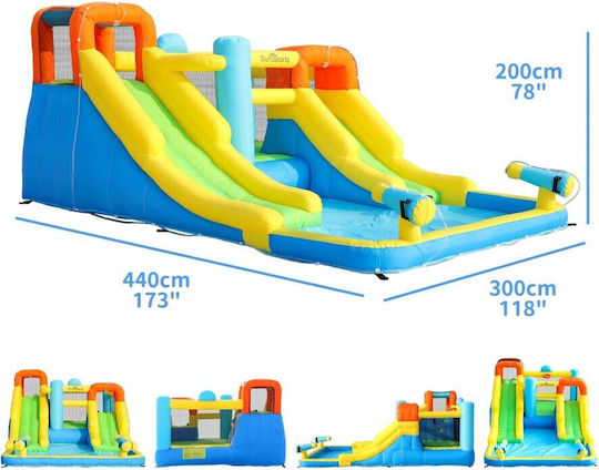Sunsports Inflatable Trampoline Two Water Slides Basketball Climbing Water Guns