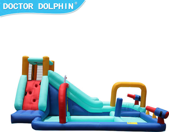 Doctor Dolphin Inflatable Trampoline Double Slide Climbing Water Guns Hoops Rings