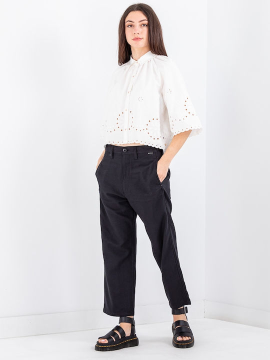 Dama Pantaloni Chino cu Croială Relaxată Negru