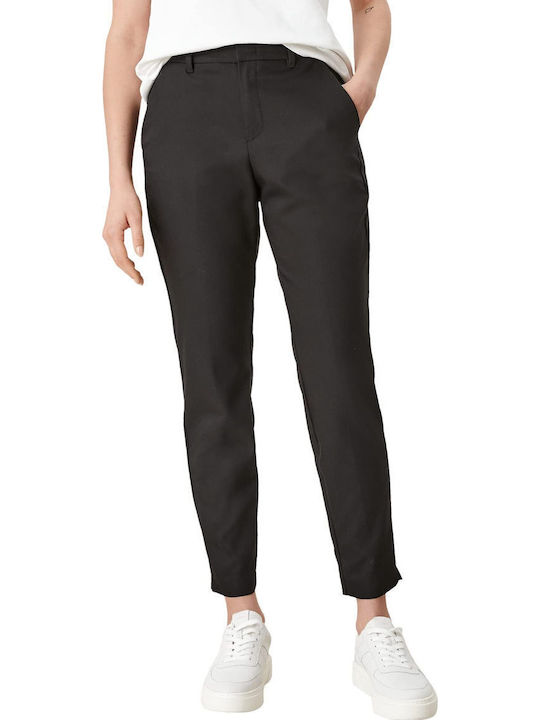 Women's Fabric Capri Trousers Straight Line Black