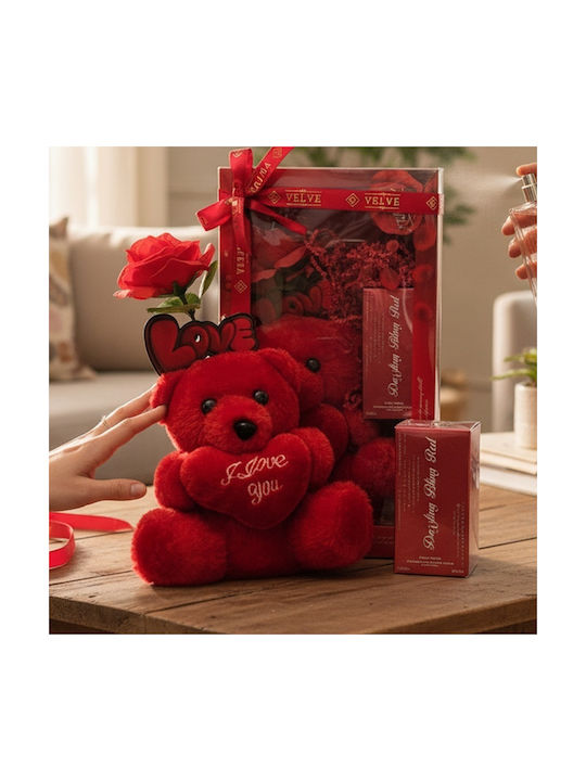 Pachet Special De Valentine „I Love You” Ursuleț De Pluș Ily Apă De Parfum 30 Ml Trandafir Decorativ În Cutie De Fereastră