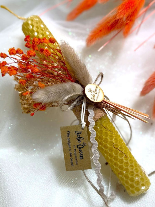 Beeswax Candle Honeycomb Dried Orange Flowers