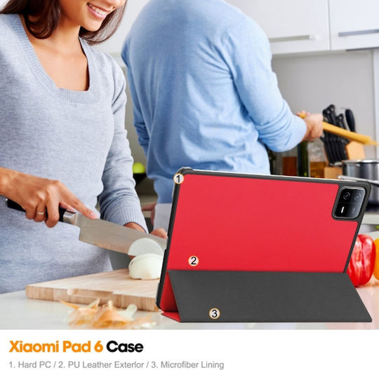 Husă Tabletă Xiaomi Pad 6 Pad 6 Pro Skyddar Innovation Suport Multi-unghi Funcție Sleep Wake Foldpro Roșie Set Autocolant