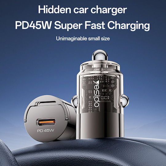 Yesido Car Charger 45W Fast Charging With One Port 1x USB-C Black Colour