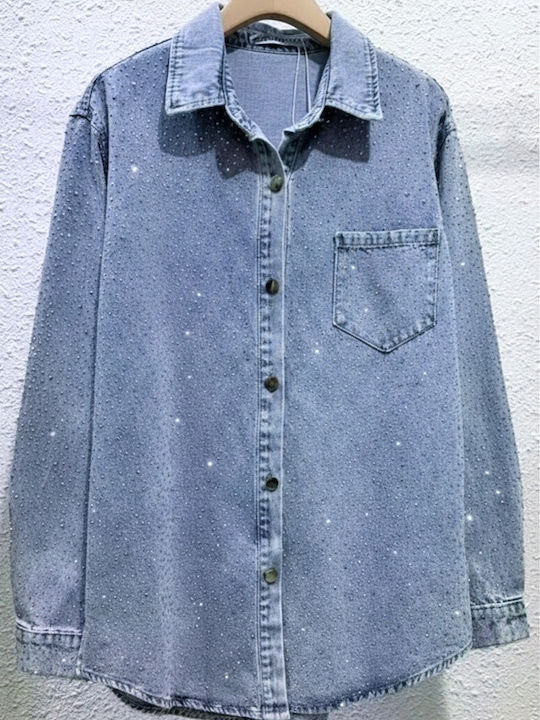 Langärmeliges Damen Denim Hemd Blau