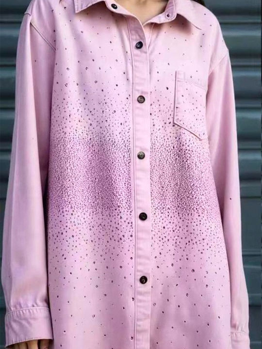 Μακρυμάνικο Γυναικείο Τζιν Πουκάμισο Pink