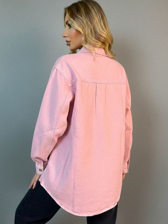 Μακρυμάνικο Γυναικείο Τζιν Πουκάμισο Pink