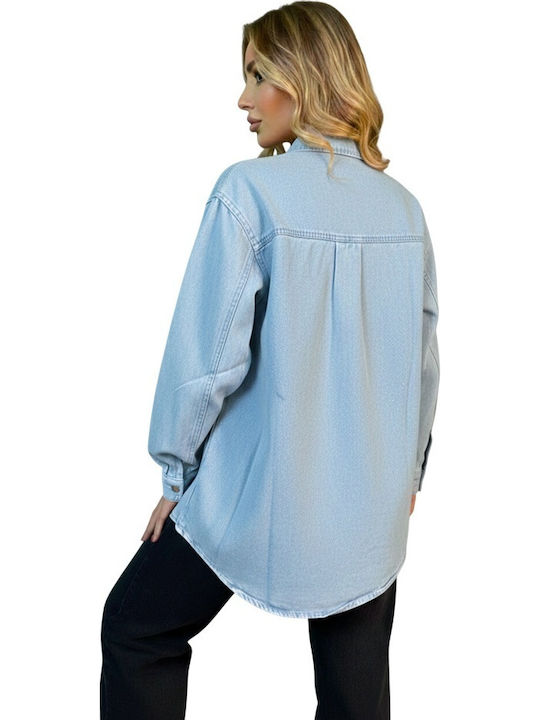 Langärmeliges Damen-Denim-Hemd Snow Blue