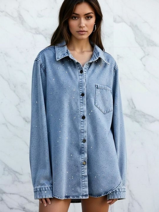 Langärmeliges Damen Denim Hemd Blau