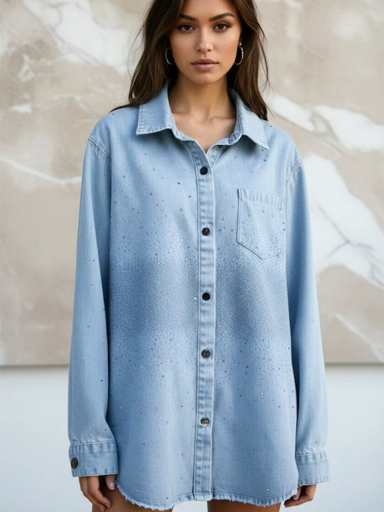 Long Sleeve Women's Denim Shirt Snow Blue