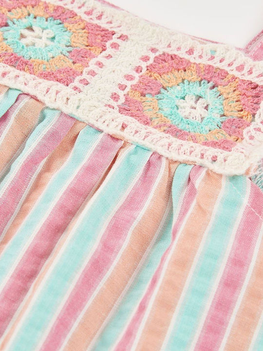 Girls Sleeveless Striped Printed Dress