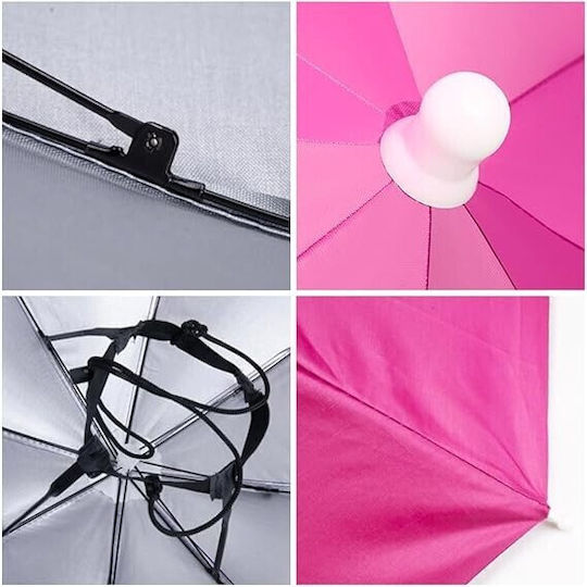 Umbrelă Pentru Cap Alista Home Diametru 69 Cm Bandă Elastică Pentru Cap Protecție Împotriva Ploii Și UV Fuchsia