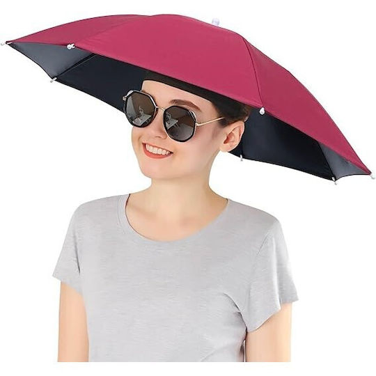 Umbrelă de Cap Alista Home Diametru 69 Cm Bandă Elastică de Cap Protecție UV Împotriva Ploii Roșu Închis