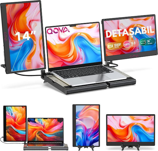 Monitor Portabil Dual Extensibil 14" FHD 1080p Suport Răcire Bază Extindere Ecran Laptop 360° Rotație Compatibil Laptopuri 7 Până La 18 Inch Tri-ecran Windows Mac USB-C HDMI Plug Play Gaming Birou