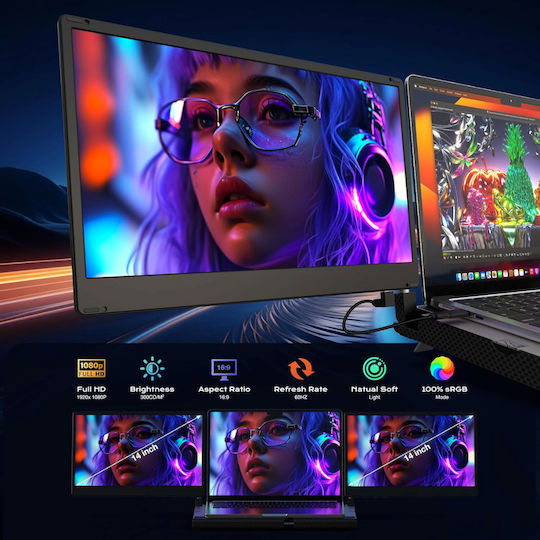 Monitor Portabil Dual Extensibil 14" FHD 1080p Suport Răcire Bază Extindere Ecran Laptop 360° Rotație Compatibil Laptopuri 7 Până La 18 Inch Tri-ecran Windows Mac USB-C HDMI Plug Play Gaming Birou