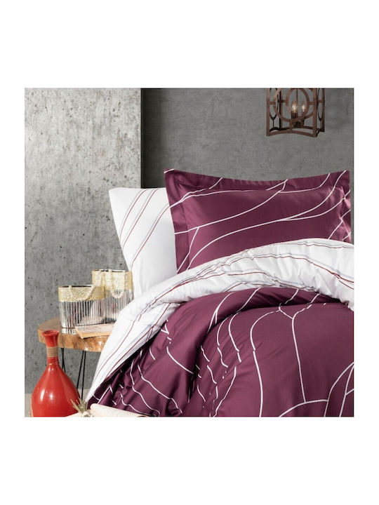 First Choice Set Huse Pentru Pilote Din Bumbac Dublu Cu 4 Fețe De Pernă & 1 Cearșaf 200x220cm Burgundia