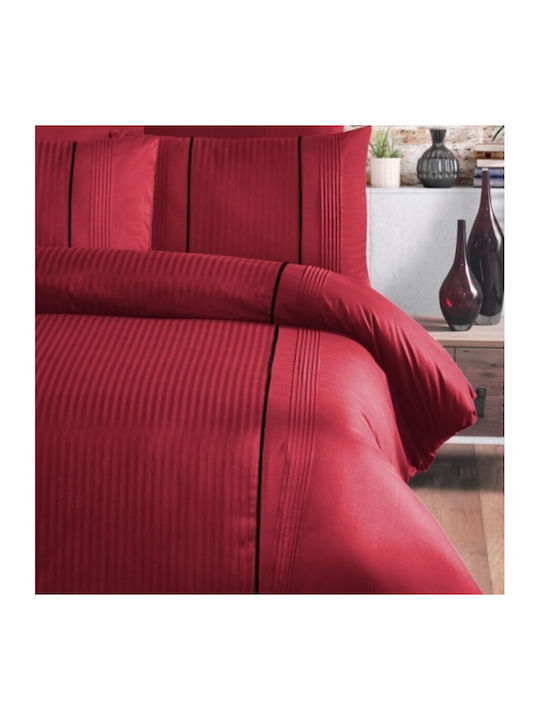 First Choice Set Huse Pentru Pilote 100% Bumbac Dublă Cu 4 Fețe De Pernă & 1 Cearceaf 200x220cm Elegant Roșu