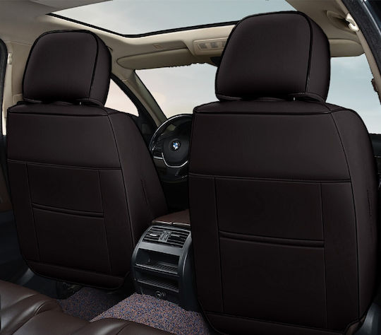 Set 1 Huse Scaune Auto Premium 5 Locuri Carguard Deluxe Piele Eco Perforată Neagră
