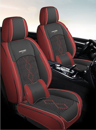Huse Scaune Auto Premium 5 Locuri Carguard Deluxe Piele Eco Perforată Textil Roșu Închis Negru