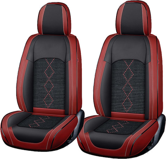Huse Scaune Auto Premium 5 Locuri Carguard Deluxe Piele Eco Perforată Textil Roșu Închis Negru