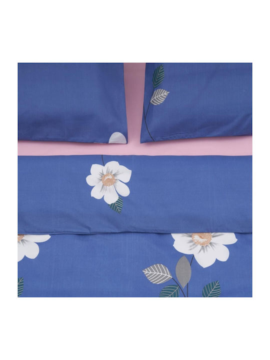 Vanora Set Huse Pentru Pilote Duble Cu 2 Fețe De Pernă Și 1 Cearceaf 200x220cm Albastru