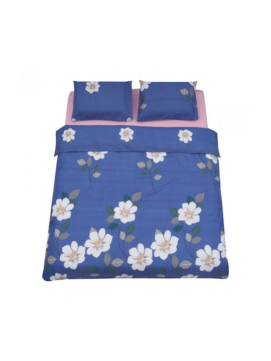 Vanora Set Huse Pentru Pilote Duble Cu 2 Fețe De Pernă Și 1 Cearceaf 200x220cm Albastru