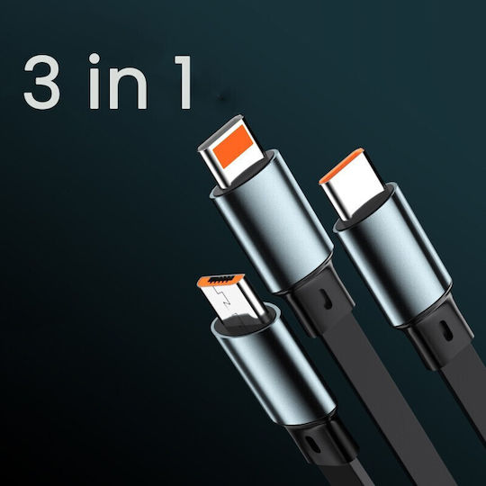 Cablu 3în1 Extensibil Telefon Alista Home 100w Încărcare Rapidă Cablu Stil Mecha Potrivit Mașină Universal 1.2m Negru