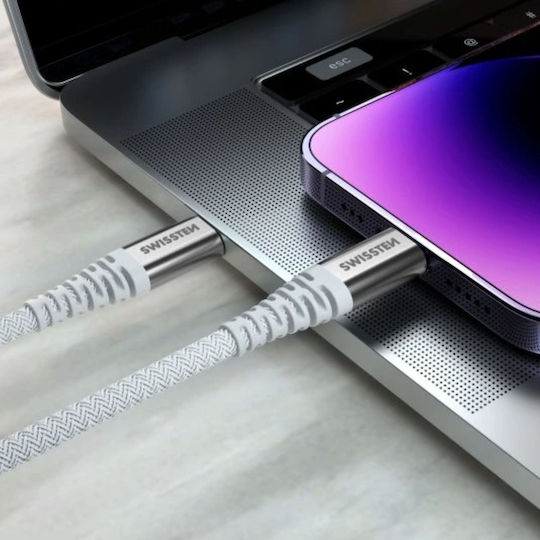 Swissten Kevlar USB-C Cable USB-C 60W 3A Extra Durable 1.5m White