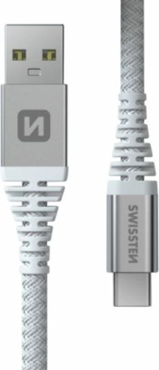 Swissten Kevlar Καλώδιο Usb-a Usb-c 60w 3a Extra Durable 1.5m 71541011 Άσπρο