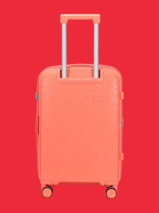 Amber Cabin Hard Suitcase Peachy Red with 4 Wheels Height 55cm