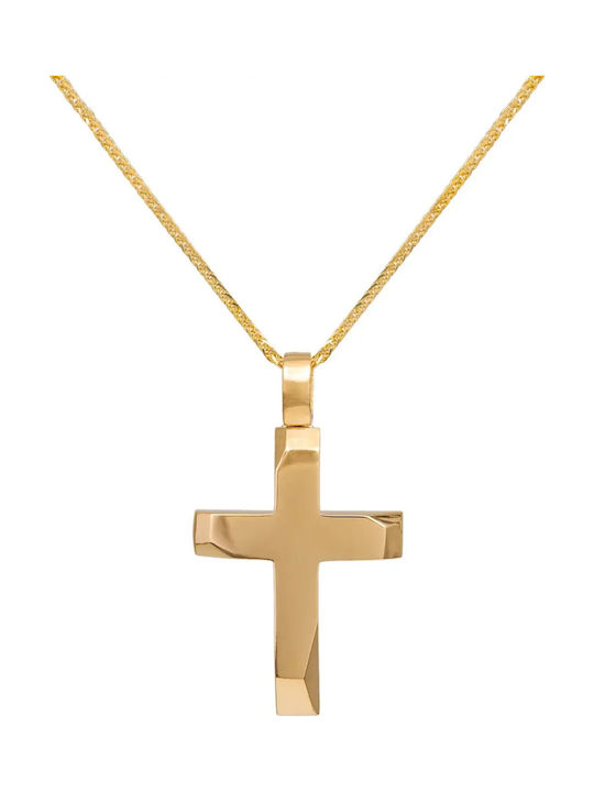 Men's Gold Cross 9K Double Sided with Chain