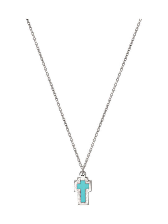 Kiriakos Gofas Damen Weißgold Kreuz 9K mit Kette