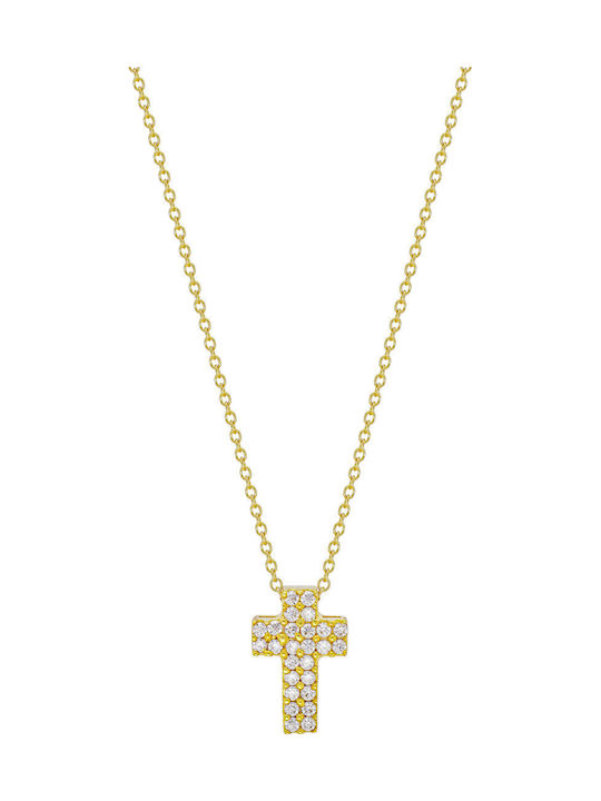 Kiriakos Gofas Damen Gold Kreuz 9K mit Kette