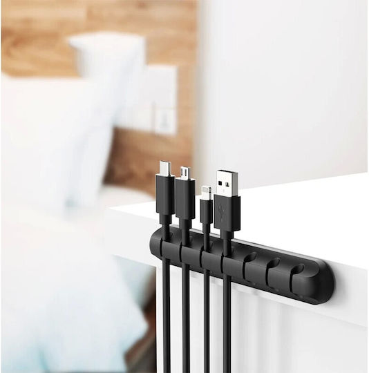 Organizator Cabluri Alista Home Autocolant Multifuncțional 7 Sloturi Suport 11.8x2.2cm Negru