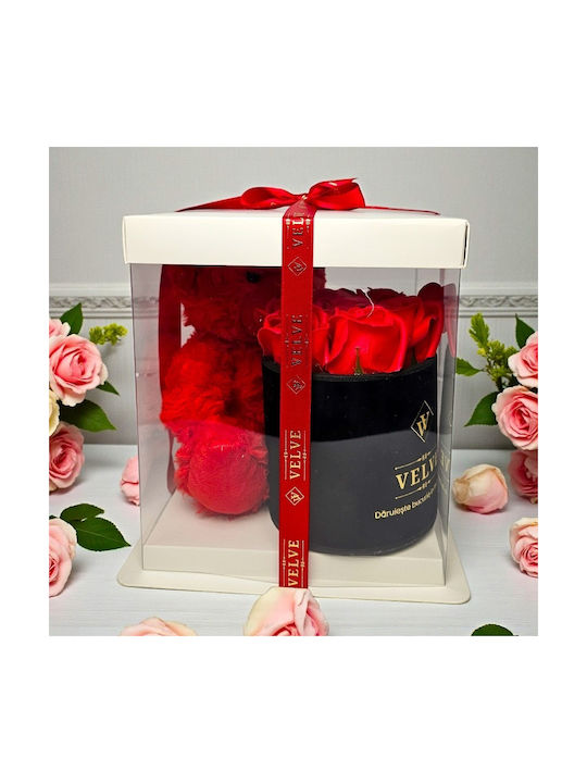 Pachet Special De Valentine Tommy Bear Aranjament 20 Cm 7 Trandafiri Săpun În Cutie Elegantă