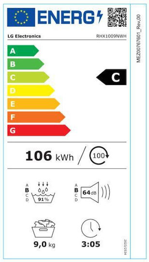 LG RHX1009NWH Uscător de rufe 9kg cu pompă de căldură