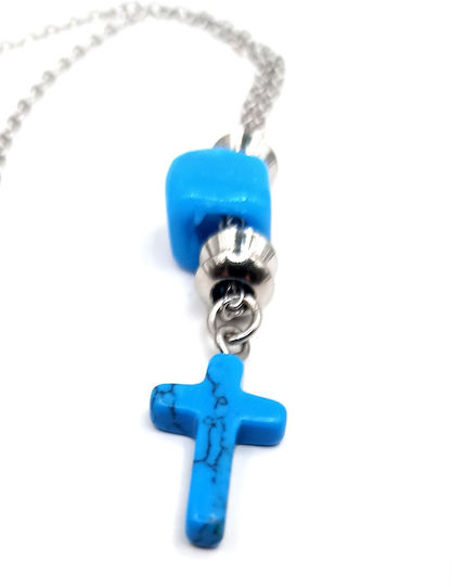 Γουρι Αυτοκινητου Athinodorou Handmade Ατσαλινο Σταυρο Ημιπολυτιμο Λιθο Τυρκουαζ 05mm00029
