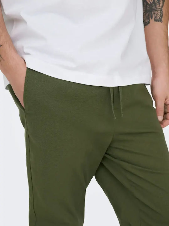 Παντελόνι Chino Ελαστικό σε Tapered Γραμμή Olive Night