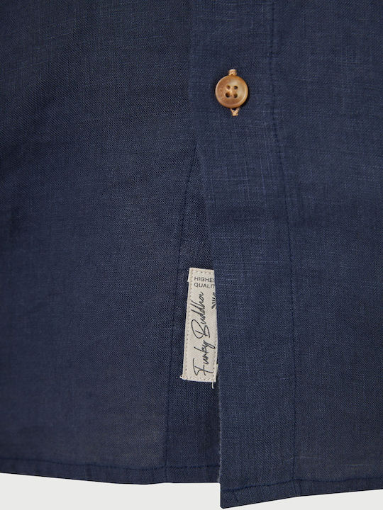Long Sleeve Linen Shirt in Regular Fit Navy Blue