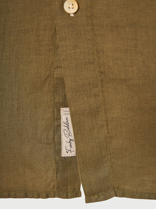 Long Sleeve Linen Shirt in Regular Fit Khaki