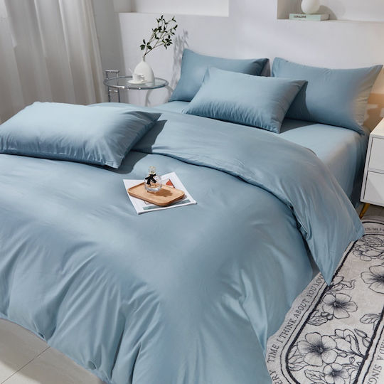 Set Husa Pentru Pilotă 100% Bumbac Simplă 160x240cm 1 Față De Pernă & 1 Cearceaf Gri-Albăstrui Set Husa Pentru Pilotă 100% Bumbac Simplă 160x240cm 1 Față De Pernă & 1 Cearceaf Gri-Albăstrui