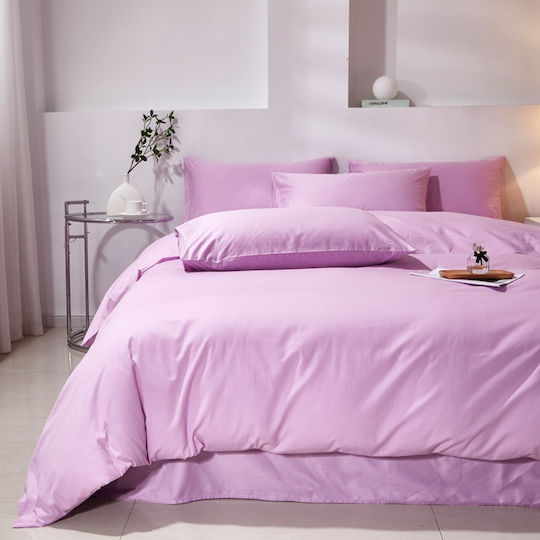 Single Cotton Duvet Cover Set 160x240cm 1 Pillowcase & 1 Lilac Bed Sheet