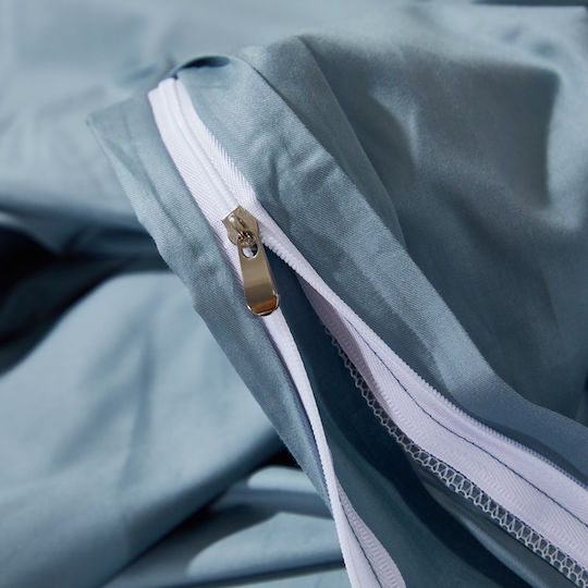 Single Cotton Duvet Cover Set 160x240cm 1 Pillowcase & 1 Bed Sheet Gray Blue