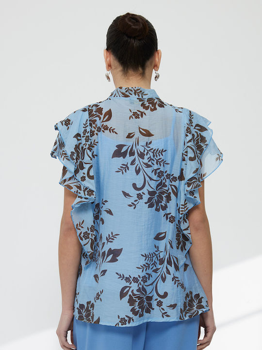 Women's Floral Light Blue Blouse