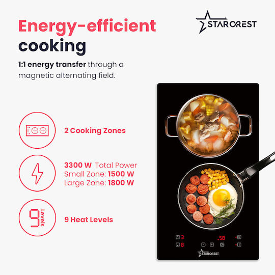 Starcrest Домино Индукционен Котлон Независим с Функция Заключване 30x52см SIH-3030