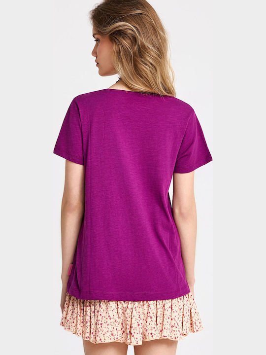 Women's Short Sleeve T-shirt Purple FBL013-100-04-Grape Juice